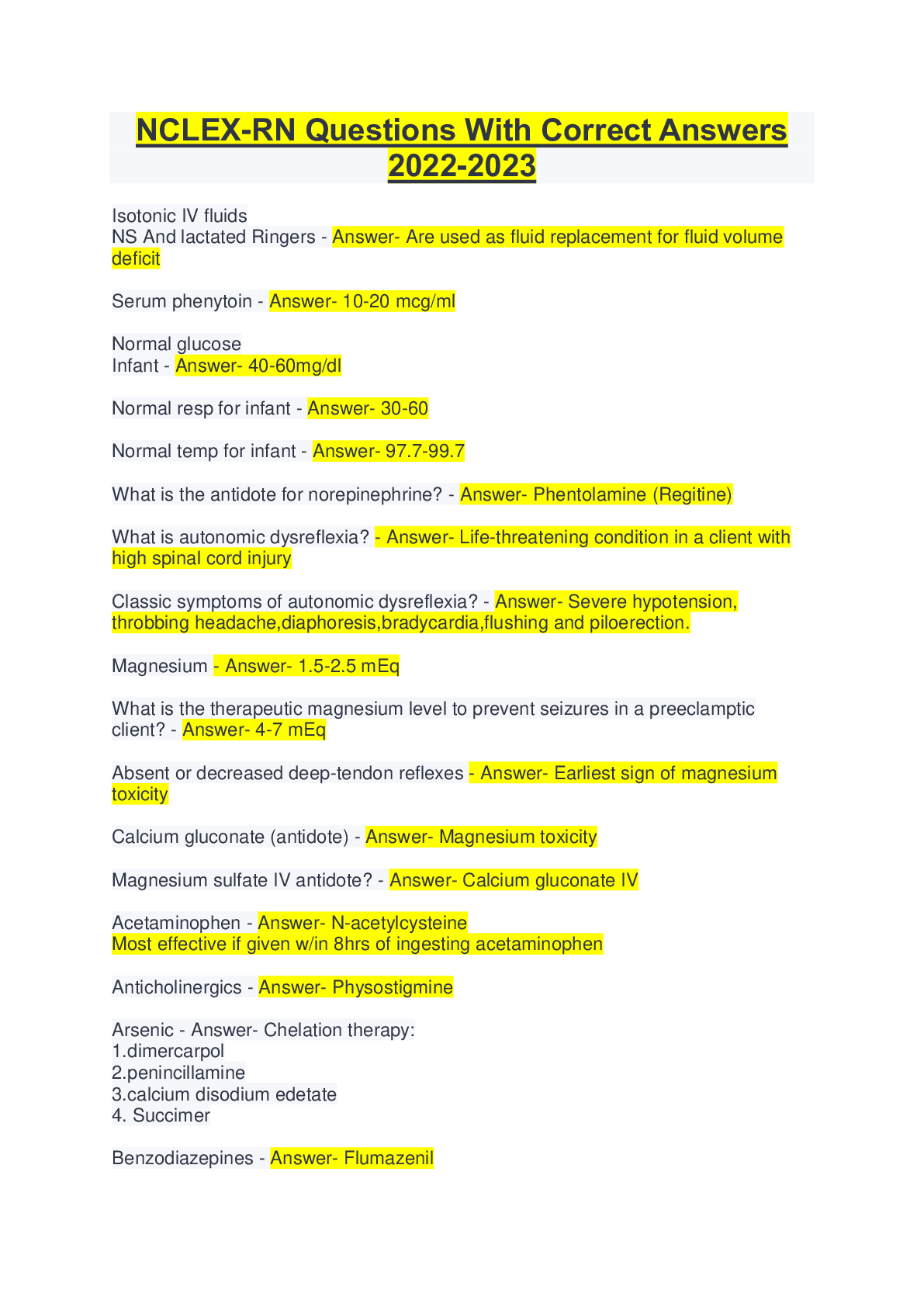 Preview image for NCLEX-RN Questions With Correct Answers  2022-2023